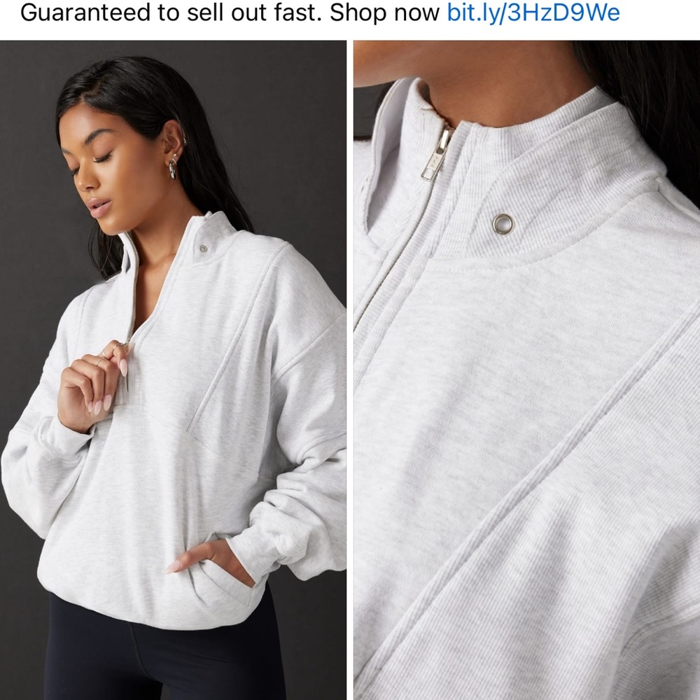 JOAH BROWN RETRO HALF ZIP  SWEATSHIRT IN PEARL SIZE  S/M